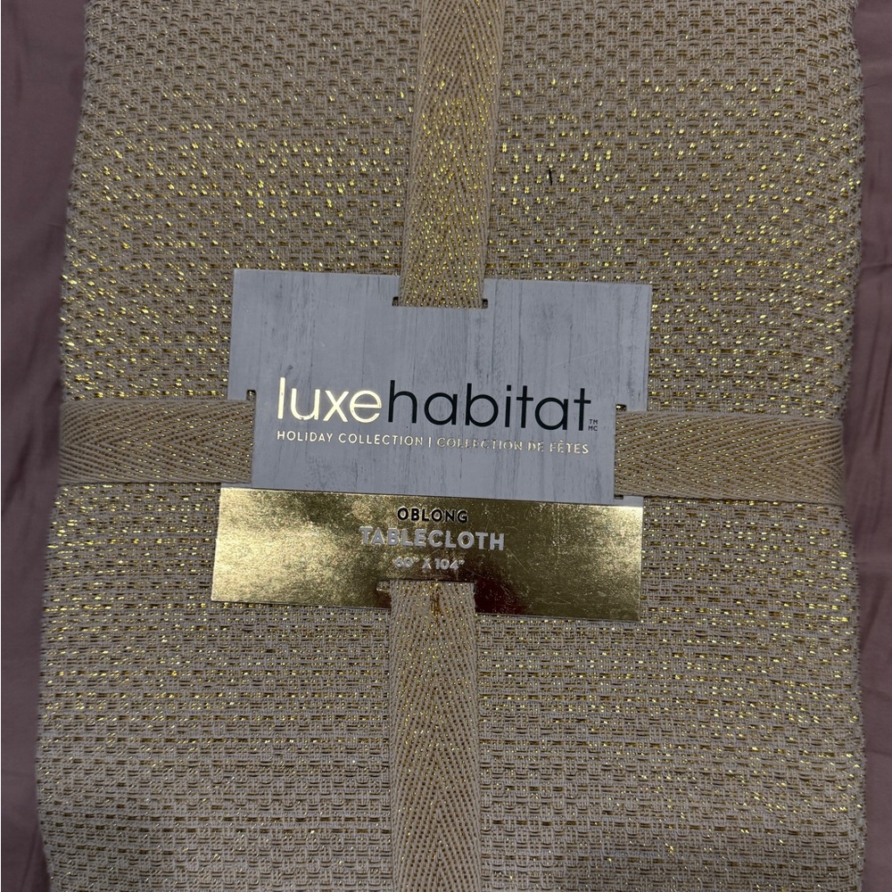Luxe Habitat Gold and Cream Oblong Tablecloth 60x104